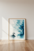 Japanese Zen Landscape Wall Art | Teal Ink Bonsai Tree Print, Minimalist Nature Decor