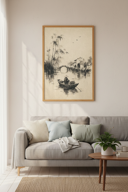 Boho Feather Watercolor Art | Earthy Neutral Tones, Minimalist Bedroom Wall Art