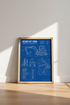 Excavator Blueprint Wall Art | Blue Industrial Technical Poster | Construction Office