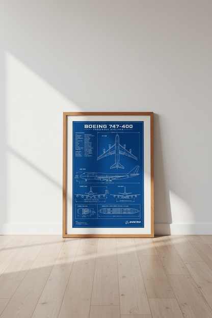 Boeing 747 Blueprint Wall Art | Aviation Technical Poster, Office Decor