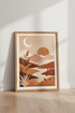 Abstract Desert Mountain Print | Terracotta Boho Landscape, Sun and Moon Art