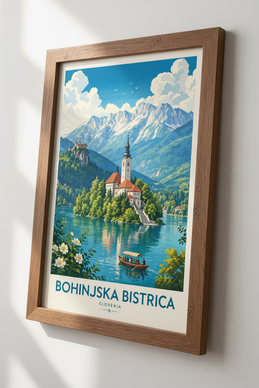 Bohinjska Bistrica Slovenia | Vintage Travel Landscape, Mountain Wall Art
