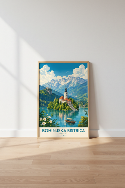 Bohinjska Bistrica Slovenia | Vintage Travel Landscape, Mountain Wall Art