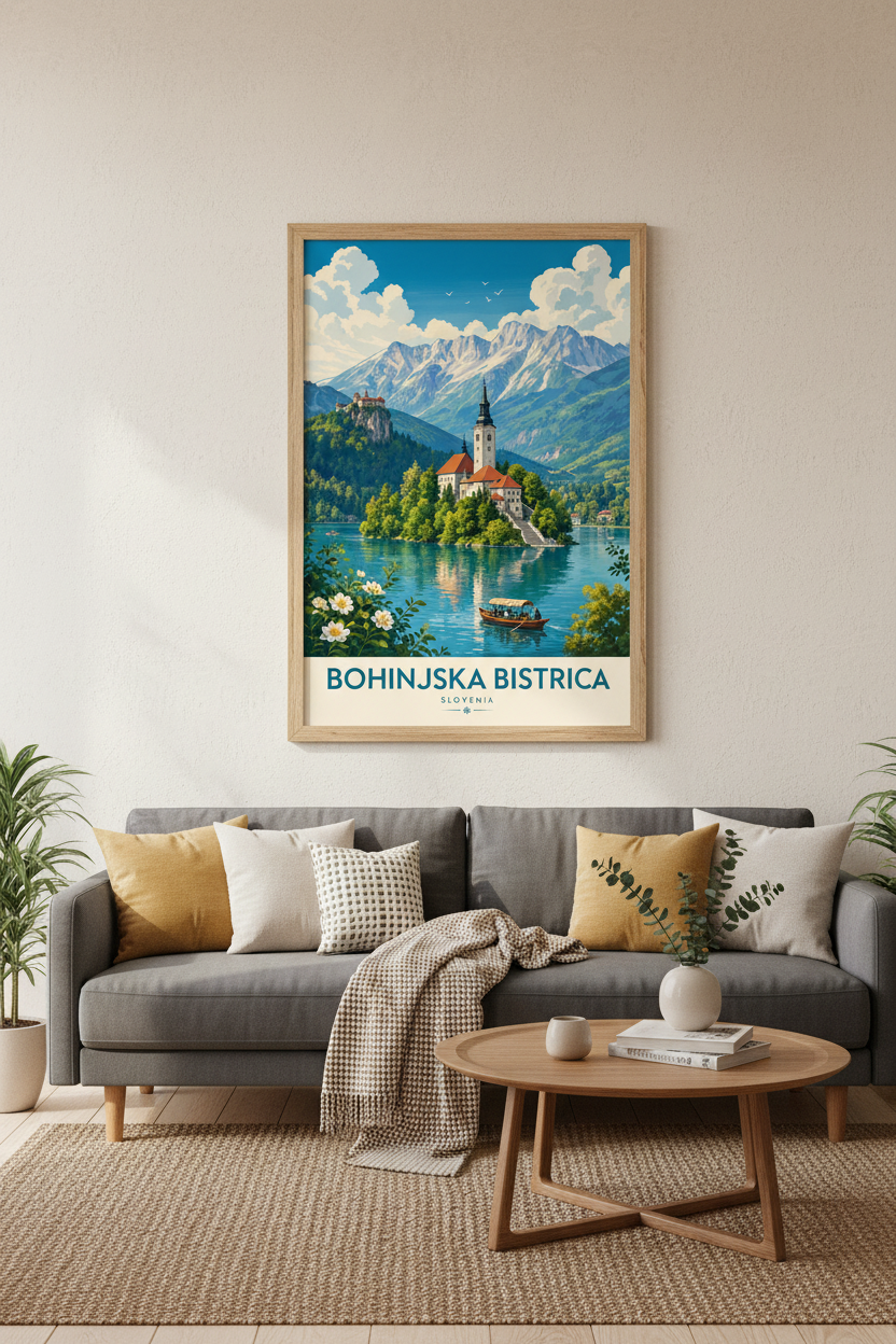 Bohinjska Bistrica Slovenia | Vintage Travel Landscape, Mountain Wall Art