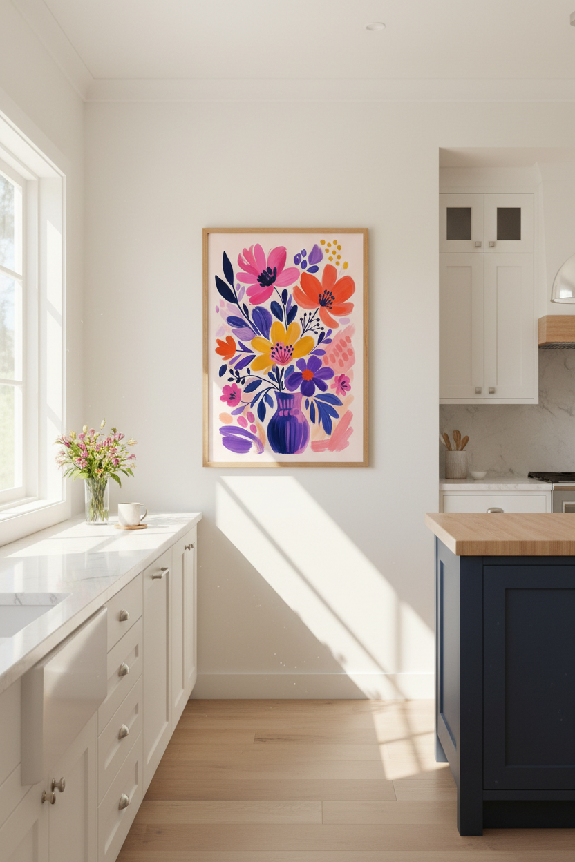 Colorful Floral Art Print | Modern Botanical Vase Poster | Vibrant Boho Home Decor
