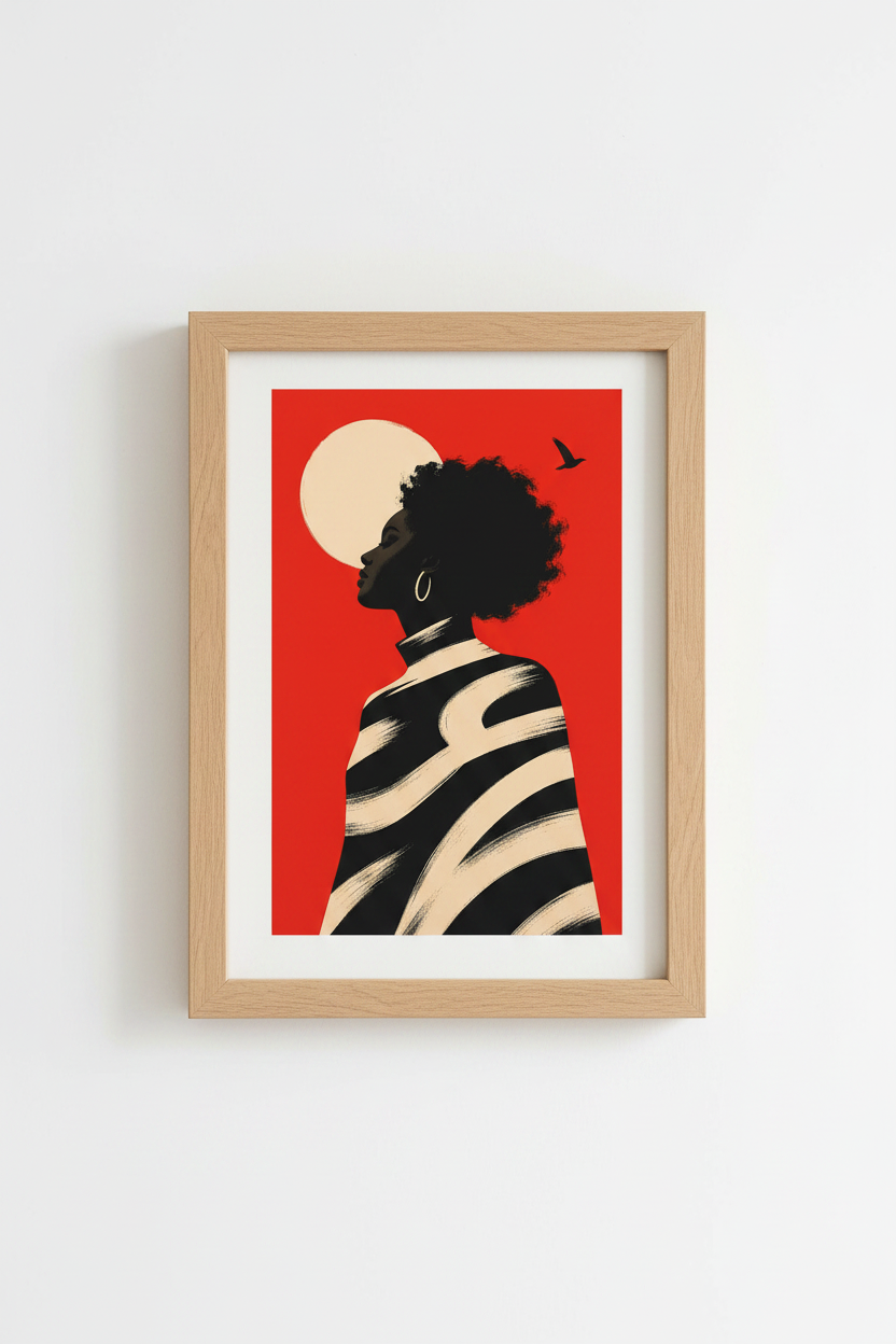 afro silhouette wall art | Bold red palette, modern vibe, living room decor