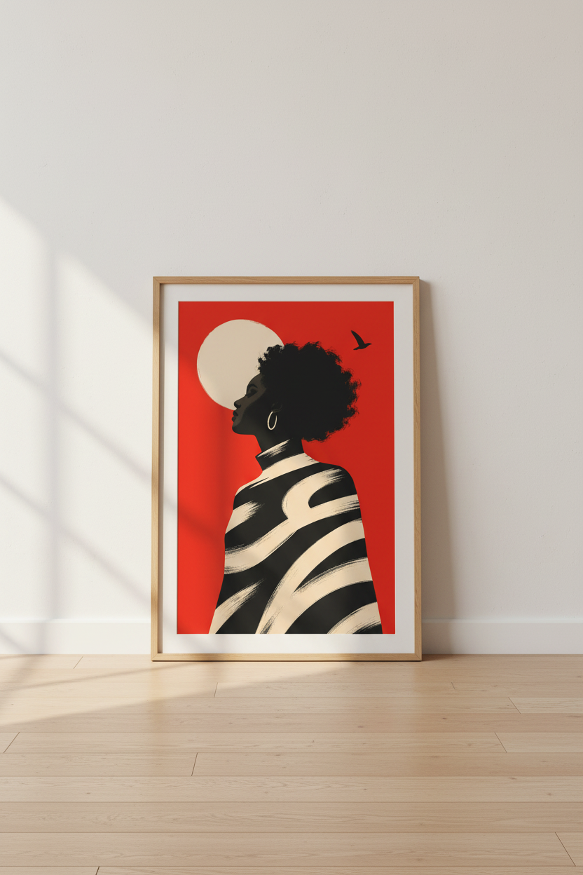 afro silhouette wall art | Bold red palette, modern vibe, living room decor