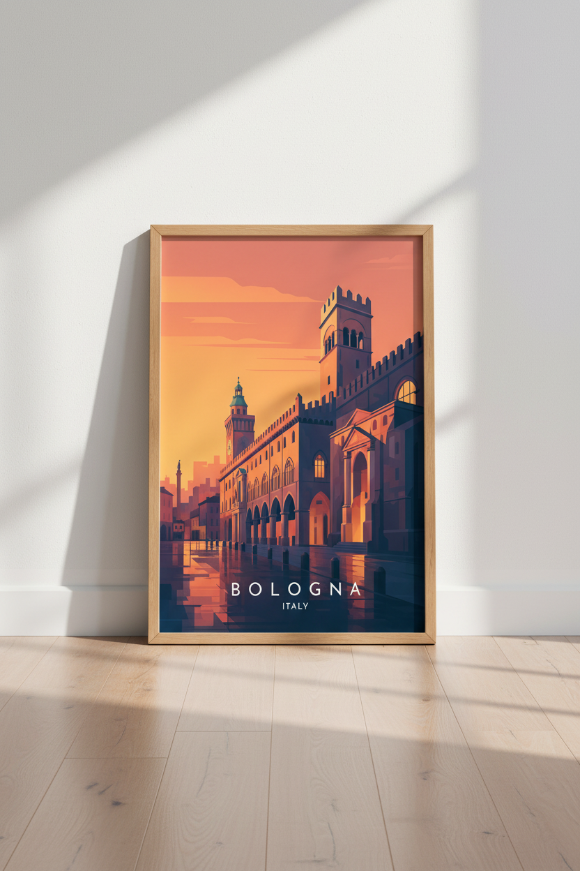 Bologna Italy Travel Poster | Sunset Architecture Print | Modern Minimalist Gallery Art