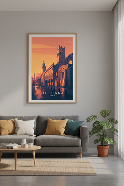 Bologna Italy Travel Poster | Sunset Architecture Print | Modern Minimalist Gallery Art