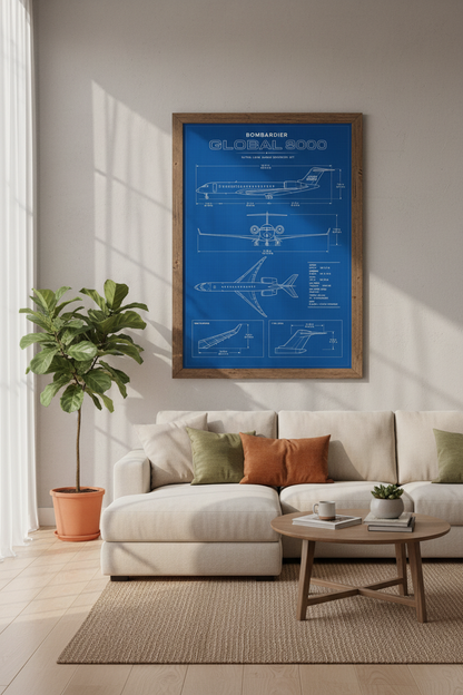 Bombardier Global 8000 Blueprint Wall Art | Office Decor | Aviation Poster