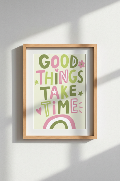 Colorful Typography Wall Art Print | Danish Pastel Pink &amp; Green | Preppy Quote Poster