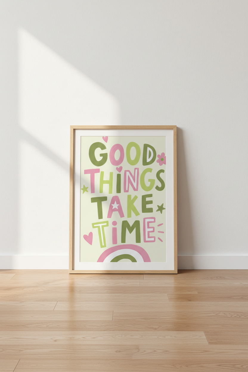 Colorful Typography Wall Art Print | Danish Pastel Pink &amp; Green | Preppy Quote Poster