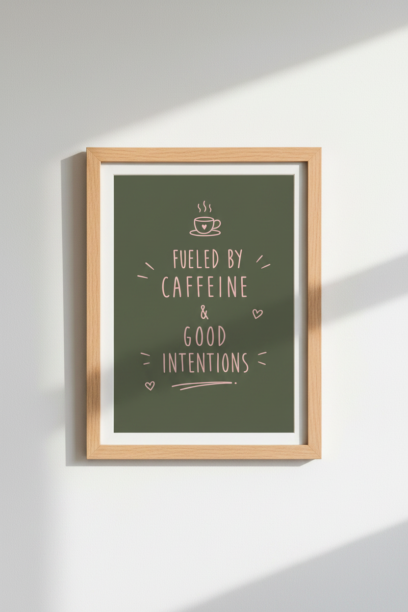 Fueled by Caffeine &amp; Intentions Wall Art | Kitchen Decor | Sage Green Poster