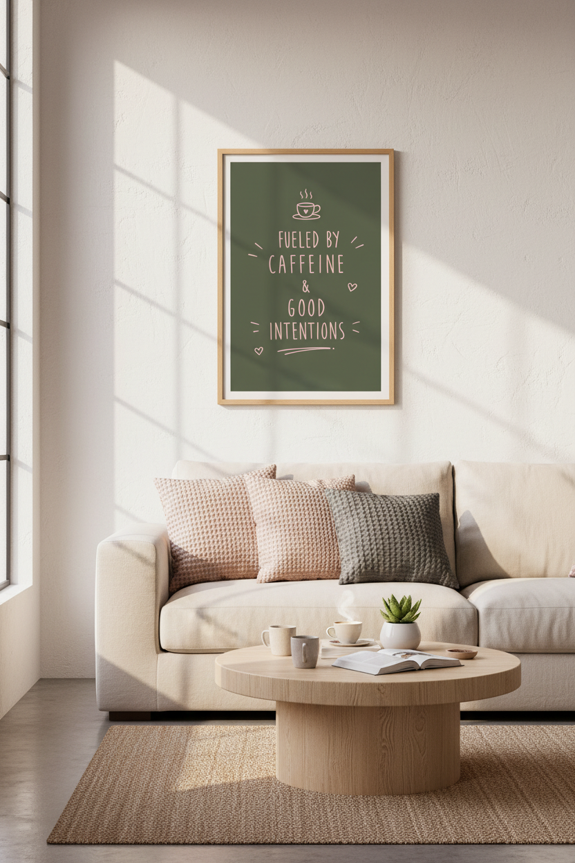 Fueled by Caffeine &amp; Intentions Wall Art | Kitchen Decor | Sage Green Poster