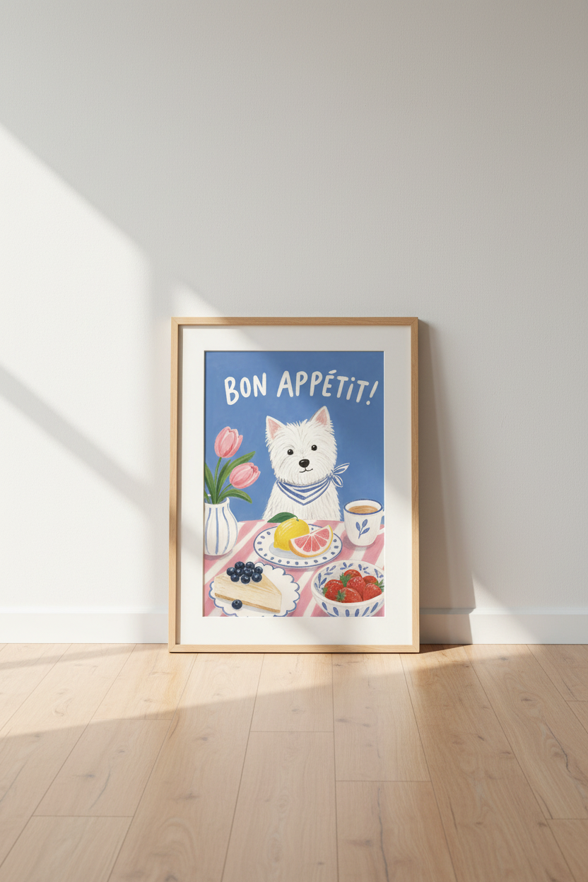 Whimsical Dog Wall Art Print | Kitchen Decor | Playful Poster