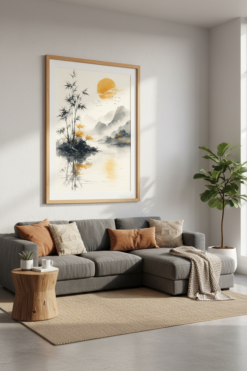Zen Landscape Bamboo Wall Art Print | Living Room Decor | Japanese Style Poster