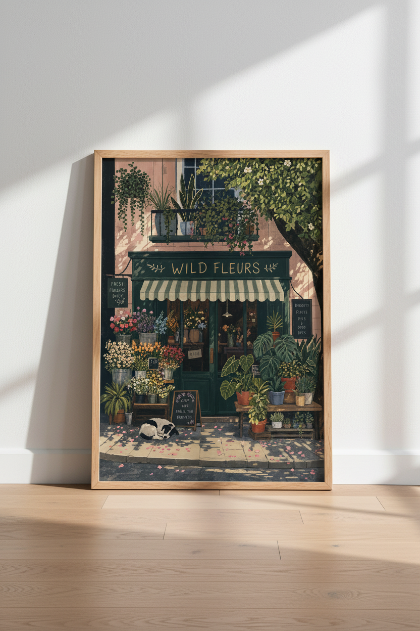 Wild Fleurs Flower Shop Wall Art | Cozy Botanical Decor | Cottagecore Poster