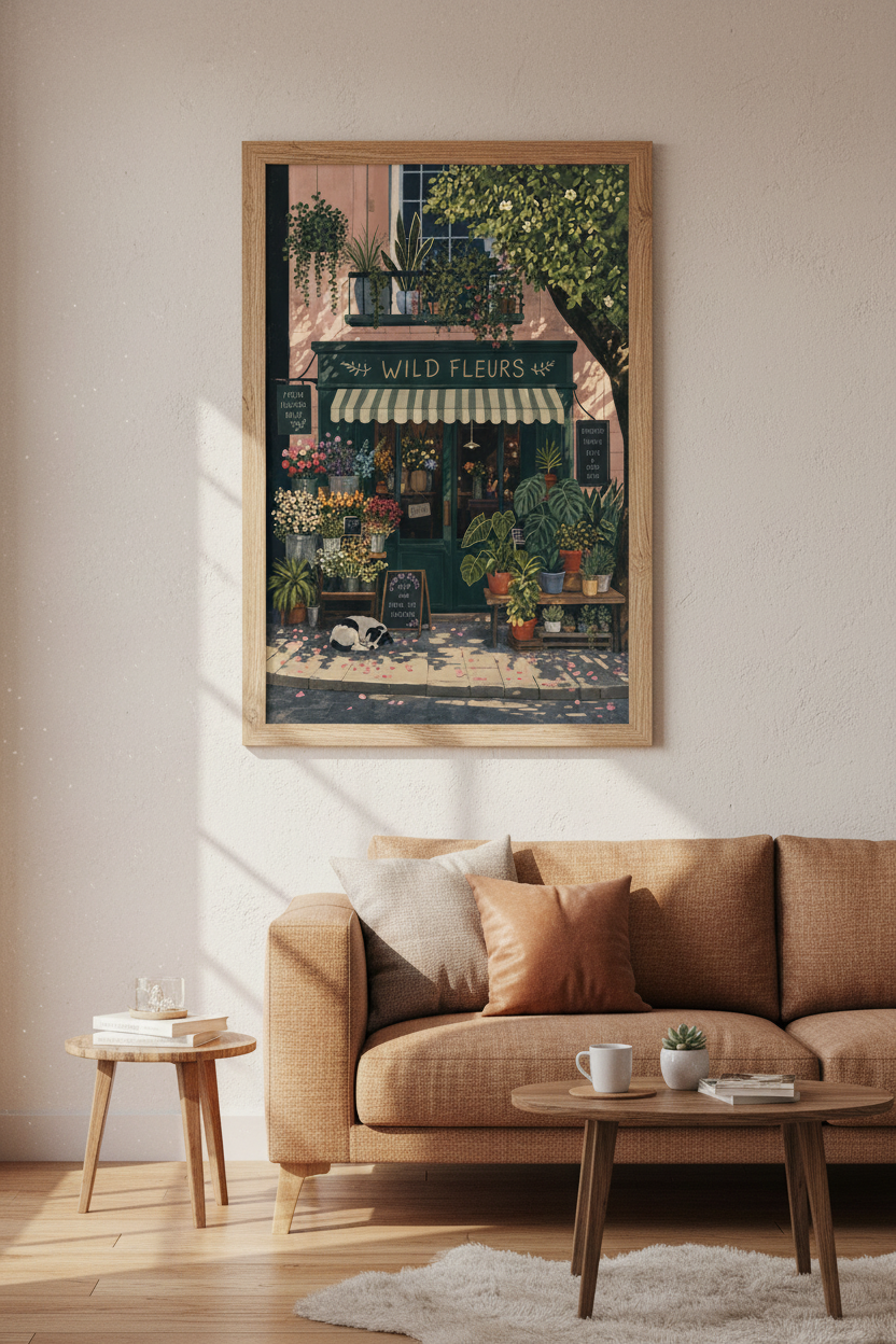 Wild Fleurs Flower Shop Wall Art | Cozy Botanical Decor | Cottagecore Poster