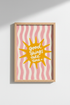 Sun Burst Wall Art | Pink Stripes, Golden Rays, Living Room Decor