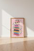 Floral Book Stack Wall Art | Whimsical Teacup Poster, Reading Nook Decor