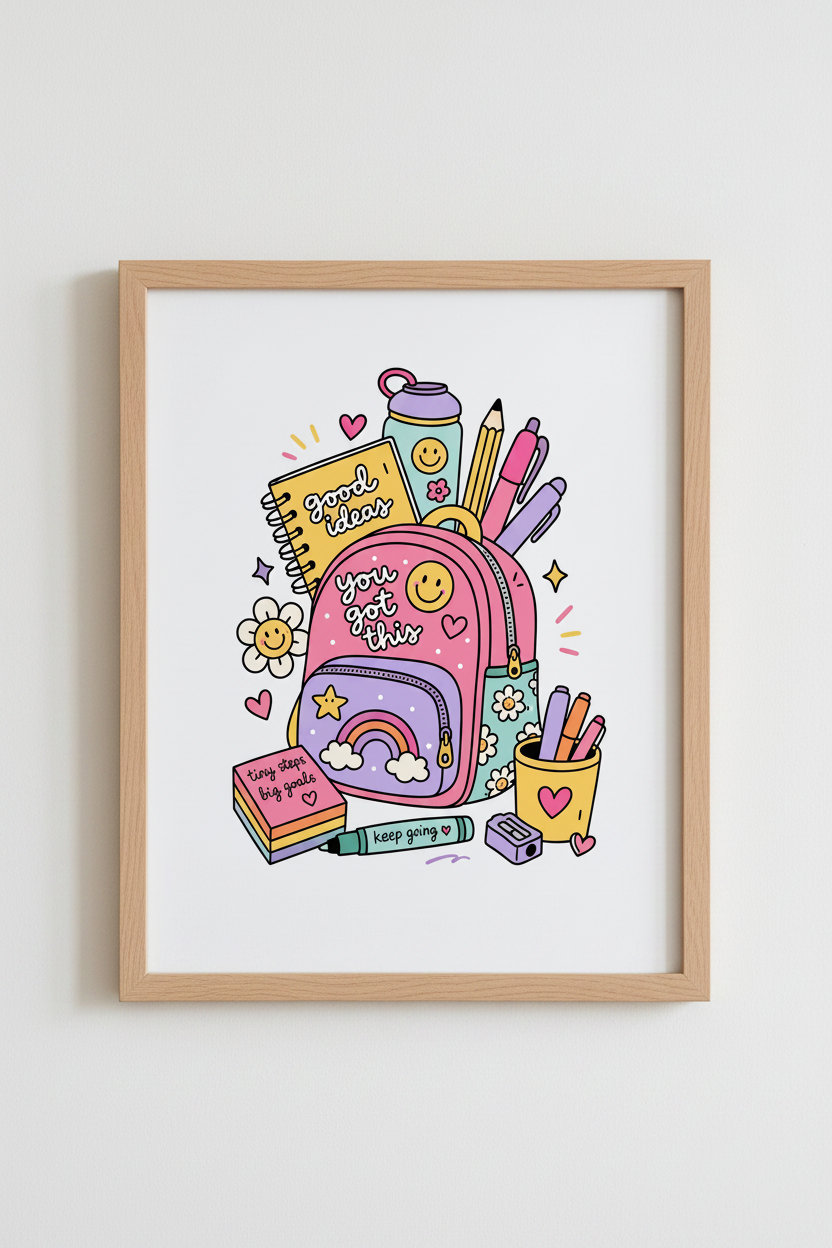 Kawaii School Supplies Wall Art | Pastel Motivational Poster, Dorm &amp; Office Decor
