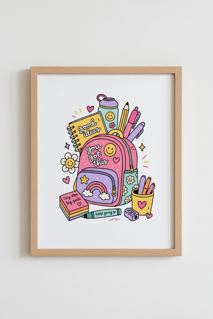 Kawaii School Supplies Wall Art | Pastel Motivational Poster, Dorm &amp; Office Decor