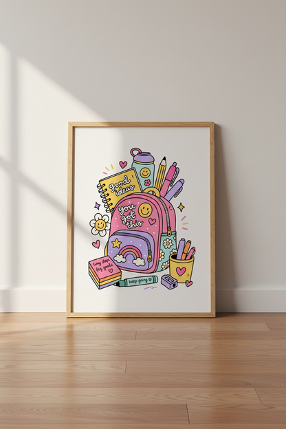 Kawaii School Supplies Wall Art | Pastel Motivational Poster, Dorm &amp; Office Decor