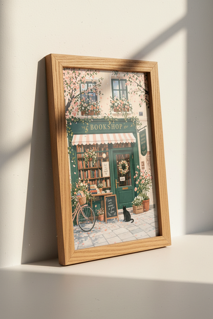Cozy Bookshop Wall Art | Floral Bookstore Print, Reading Nook Decor