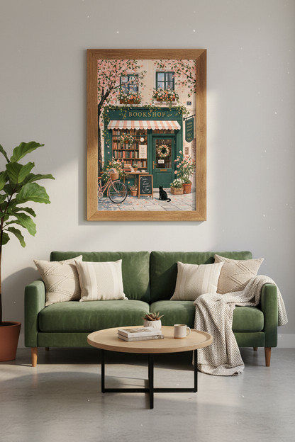 Cozy Bookshop Wall Art | Floral Bookstore Print, Reading Nook Decor