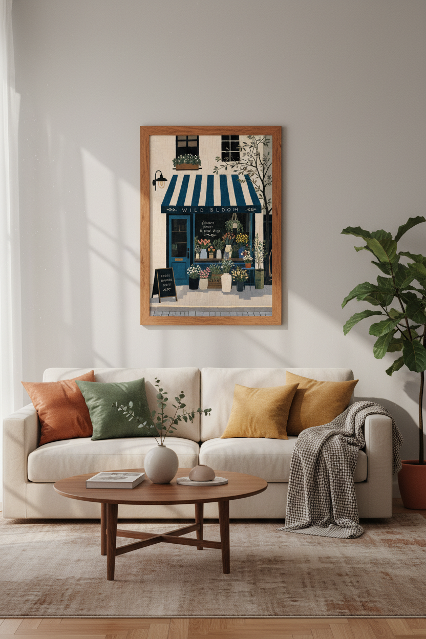 Flower Shop Storefront Art | Blue &amp; White Botanical Print, Cottagecore Decor