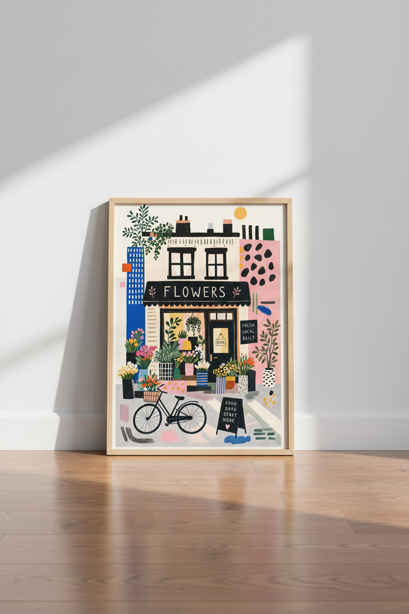 Flower Shop Illustration | Colorful Botanical Art Print, Kitchen &amp; Living Room Decor
