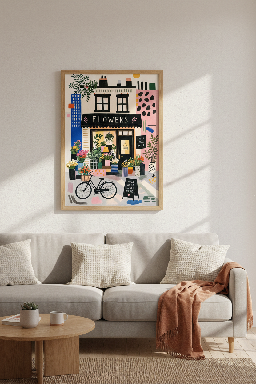 Flower Shop Illustration | Colorful Botanical Art Print, Kitchen &amp; Living Room Decor