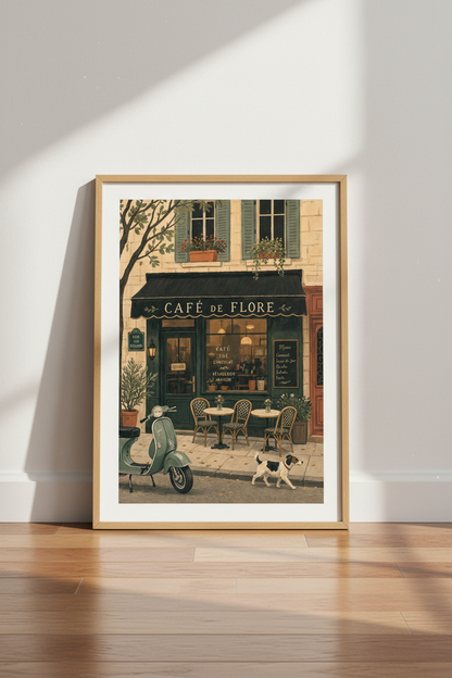 Paris Cafe de Flore Art Print | French Street Poster | Cozy Kitchen Wall Art