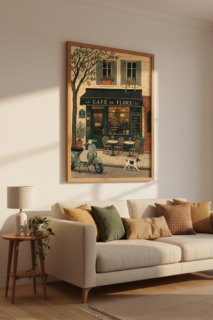 Paris Cafe de Flore Art Print | French Street Poster | Cozy Kitchen Wall Art
