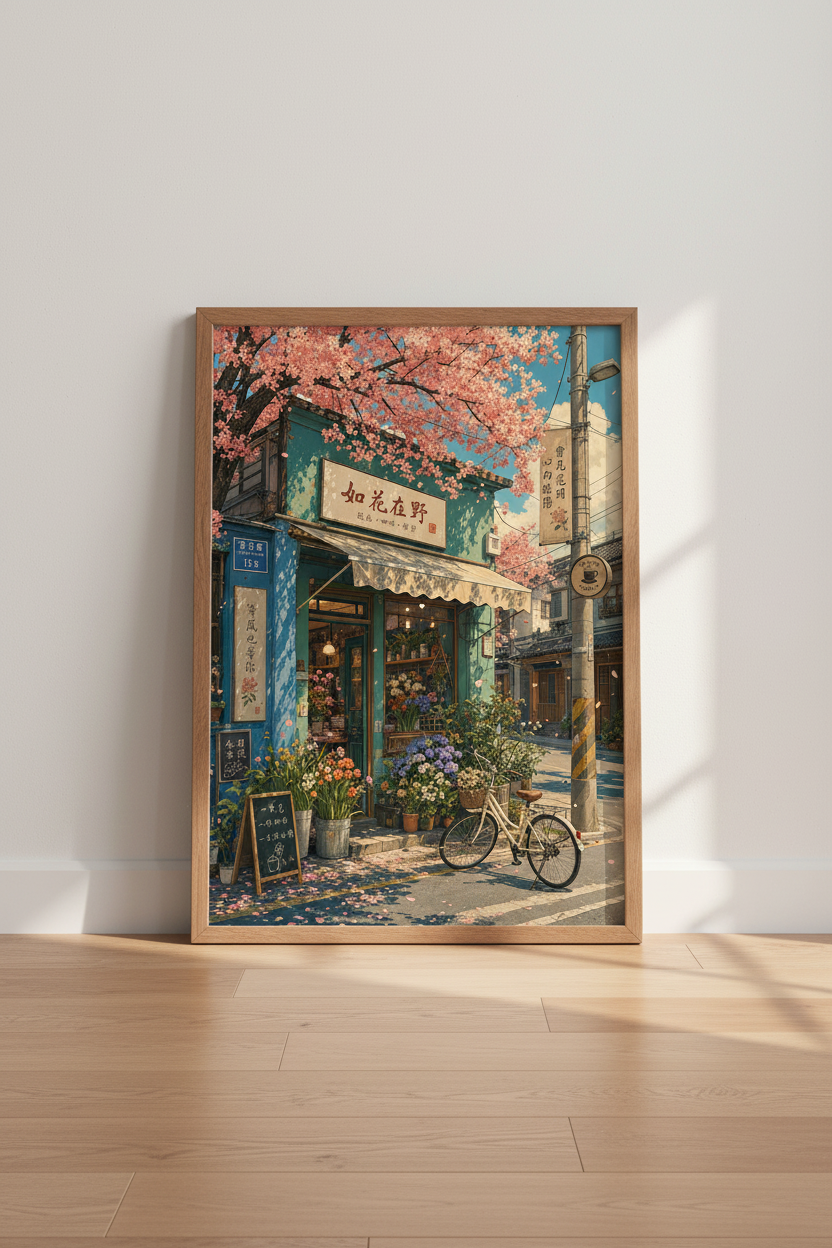 Japanese Flower Shop Print | Sakura Cherry Blossom Decor | Anime Aesthetic Poster