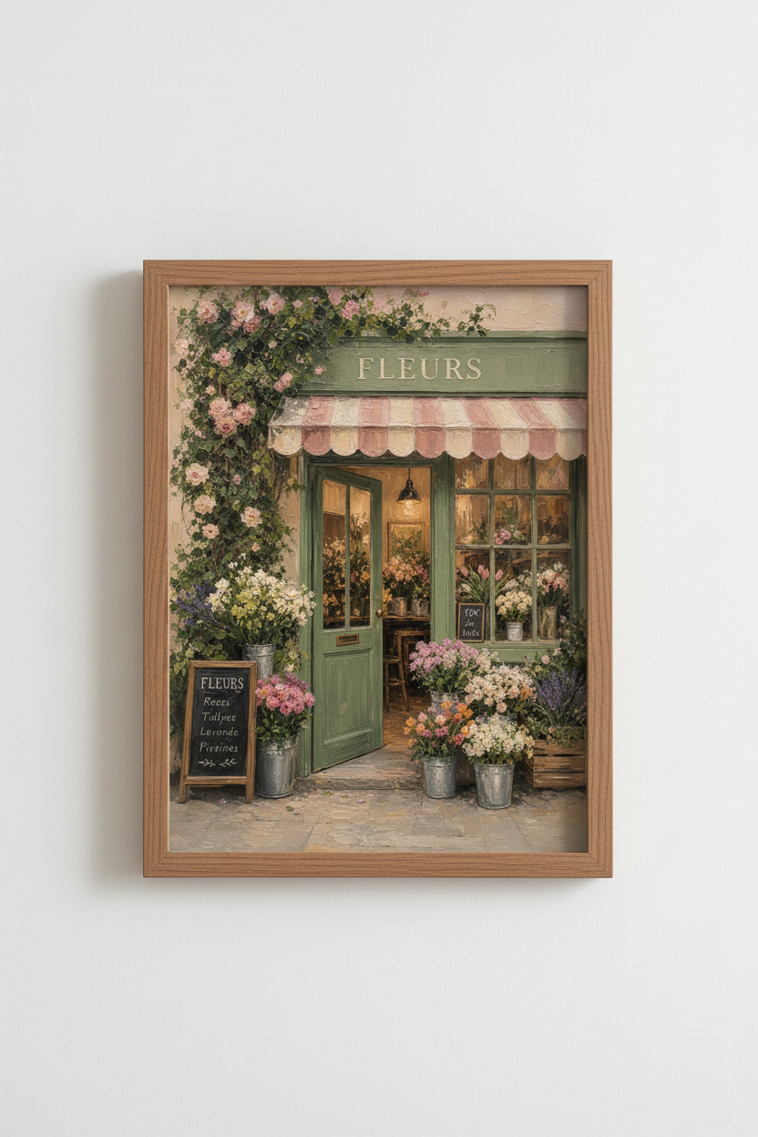 French Flower Shop Print | Parisian Cafe Decor | Impressionist Floral Poster
