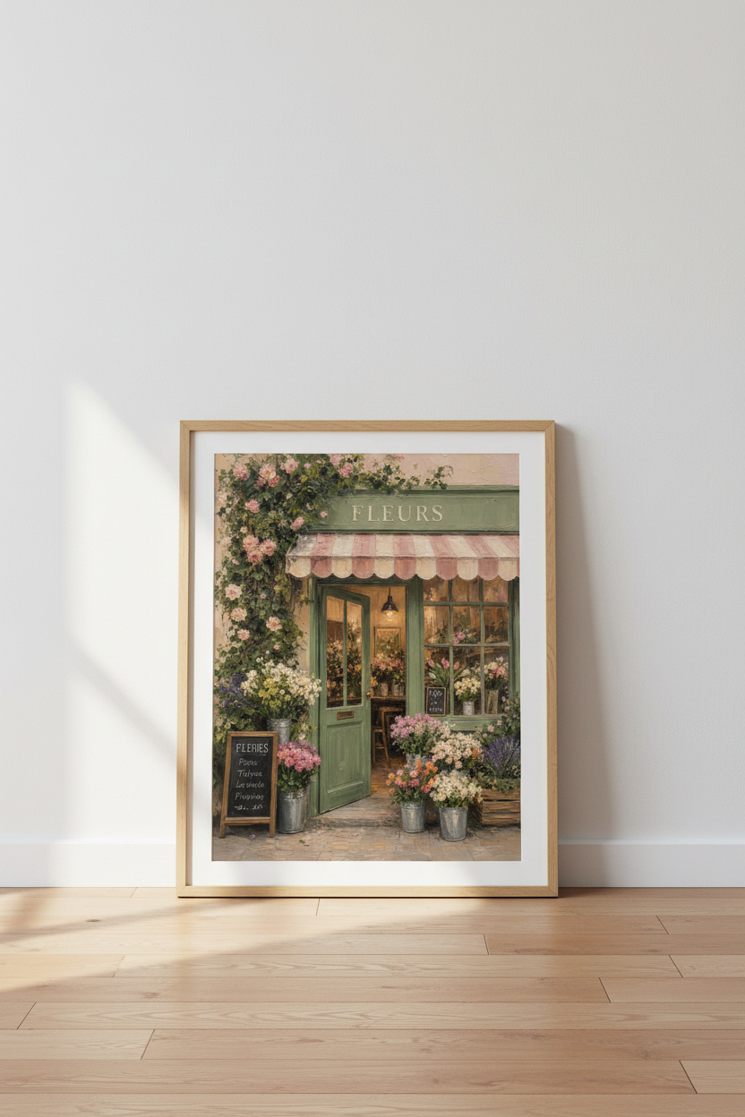 French Flower Shop Print | Parisian Cafe Decor | Impressionist Floral Poster