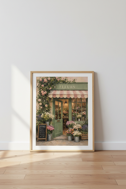 French Flower Shop Print | Parisian Cafe Decor | Impressionist Floral Poster