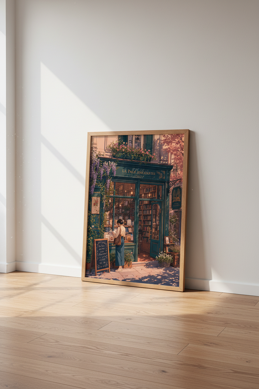 Vintage French Bookstore Print | Cozy Library Wall Art | Whimsical Parisian Poster