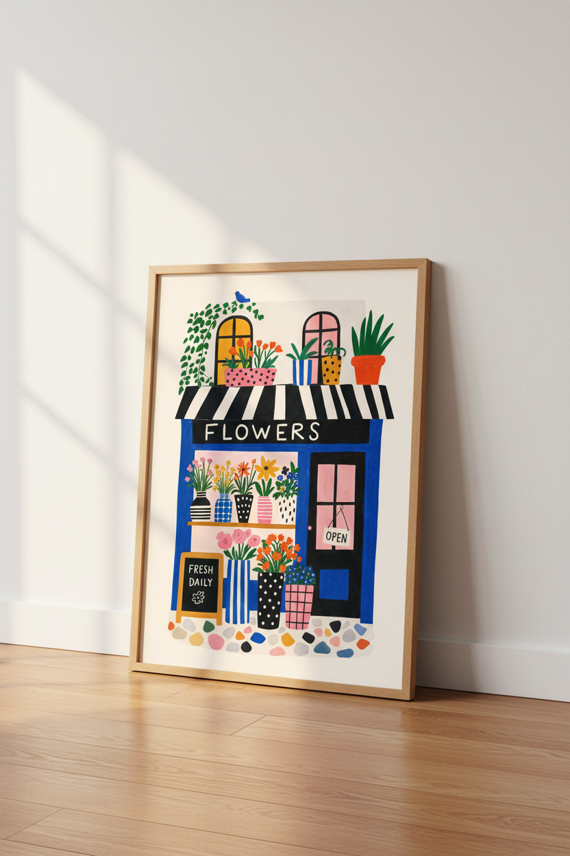 Flower Shop Wall Art | Colorful Gouache Floral Poster, Kitchen &amp; Living Room Decor