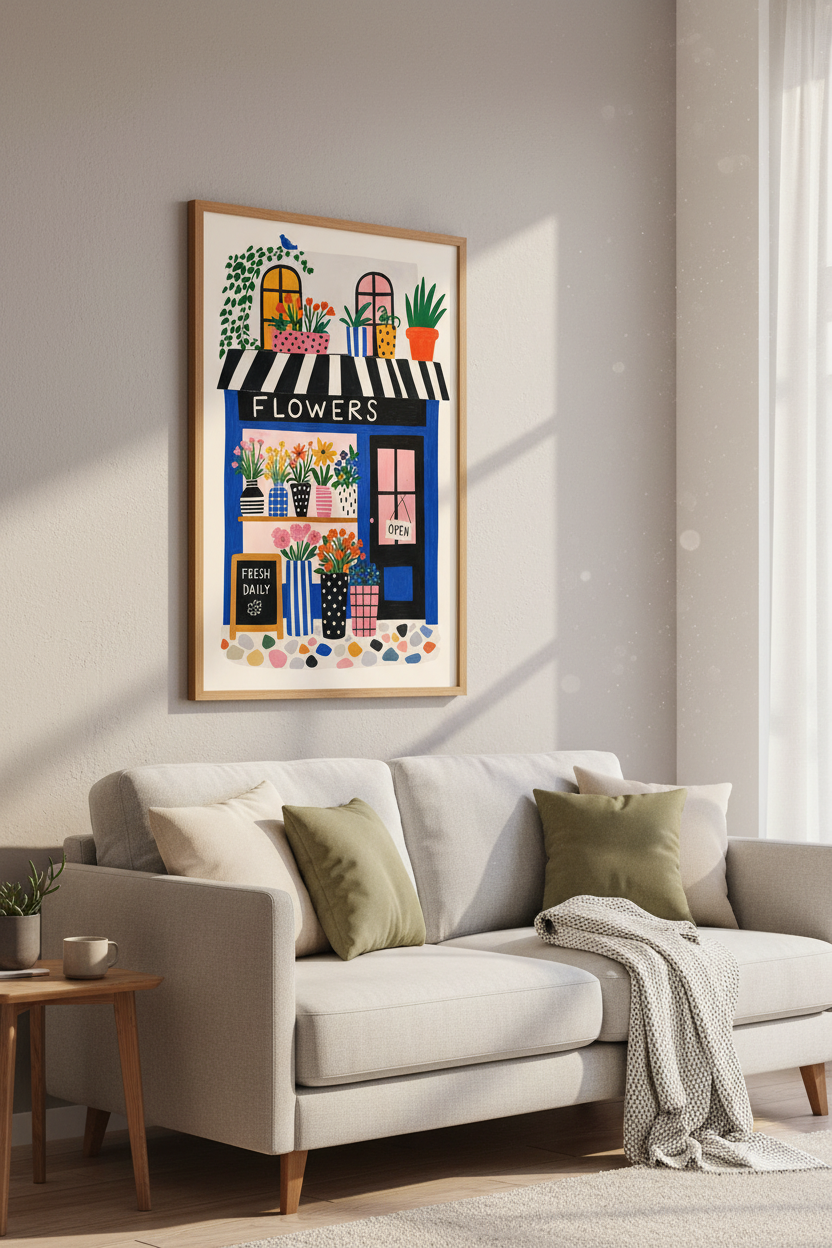 Flower Shop Wall Art | Colorful Gouache Floral Poster, Kitchen &amp; Living Room Decor