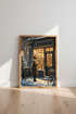 Cozy Winter Bookstore Wall Art | Dark Academia Reading Nook Decor | Snowy Shop Poster