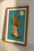 Floral Cowboy Boot Wall Art | Teal Western Decor | Boho Desert Poster