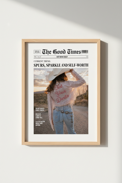 Western Newspaper Poster | Coastal Cowgirl Art, Retro Pink Desert Decor