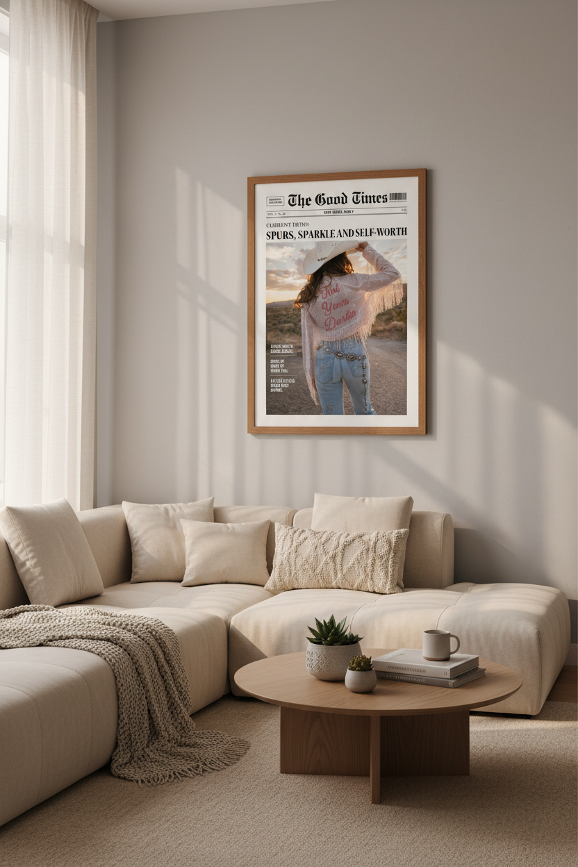 Western Newspaper Poster | Coastal Cowgirl Art, Retro Pink Desert Decor