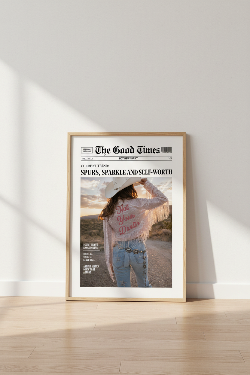 Western Newspaper Poster | Coastal Cowgirl Art, Retro Pink Desert Decor