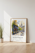 Bordeaux France Cafe Watercolor Art | French Street Scene, European Travel Poster