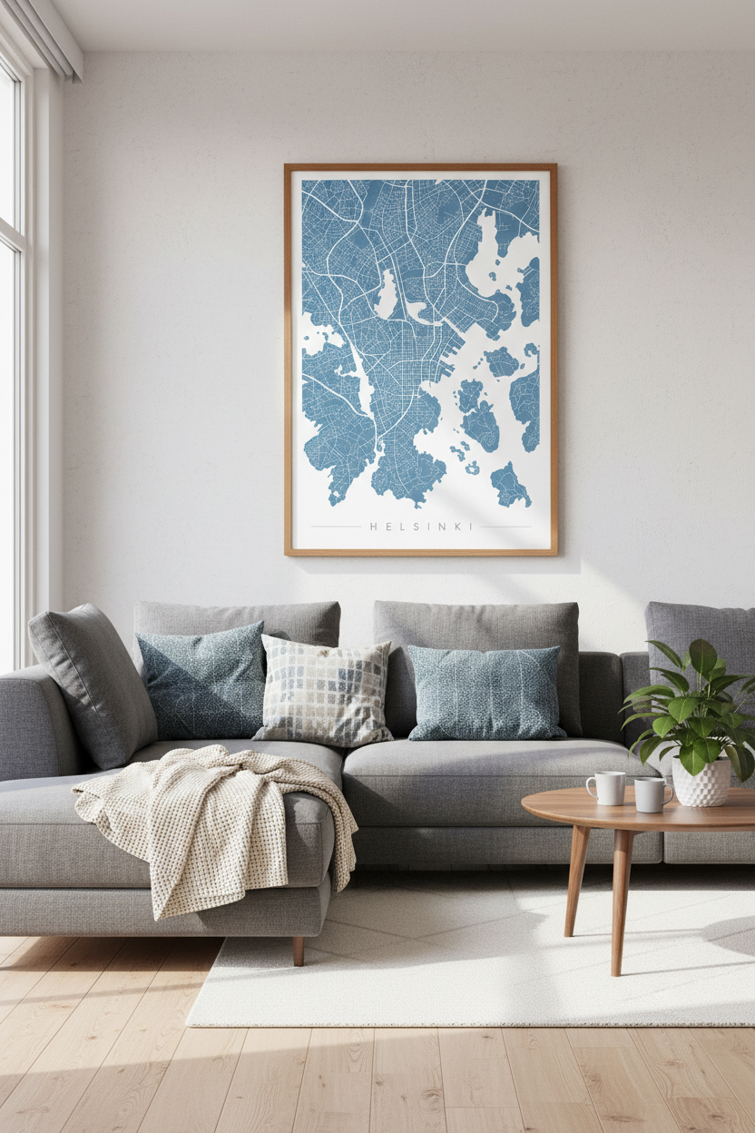 Helsinki City Map Wall Art | Blue Minimalist Finland Print | Modern Home Decor Poster