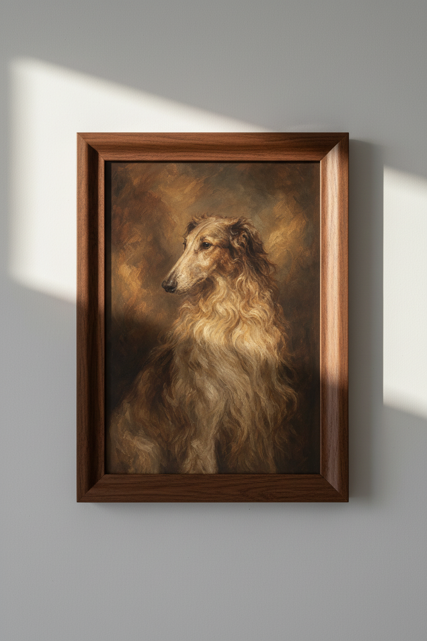 Dog Wall Art | Oil Portrait, Warm Brown Tones | Living Room Decor