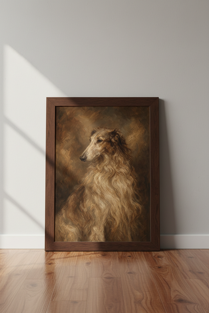 Dog Wall Art | Oil Portrait, Warm Brown Tones | Living Room Decor